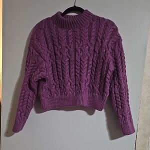 HYFVE Deep Purple Cropped Cable Knit Turtleneck Sweater